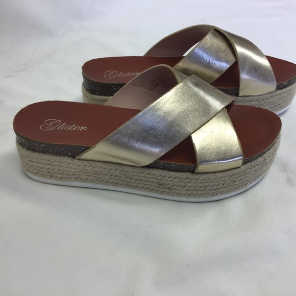 Glister Gold Metallic Platform Sandals Slip On 8 - Picture 3 of 8